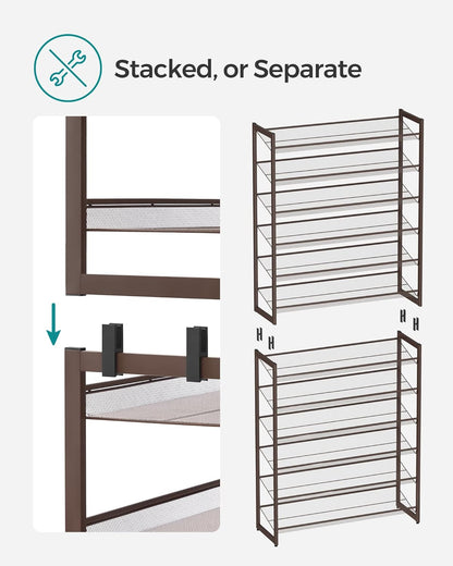 SONGMICS 12-Tier Shoe Rack - Metal Organizer for Garage | Stackable Design Holds 48-60 Pairs, Bronze