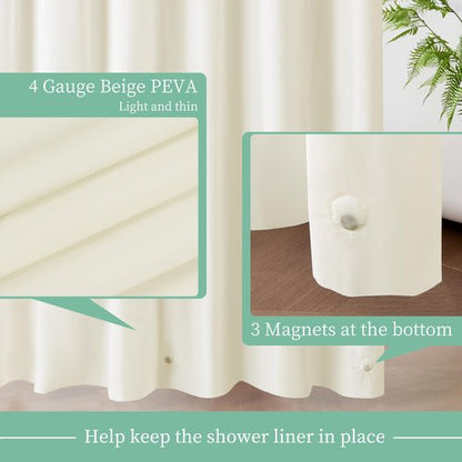 Mrs Awesome Beige Shower Curtain Liner with 3 Magnets, 72x72 Premium Flexible Sturdy Plastic Shower Curtain for Bathroom Lightweight & Waterproof, Beige