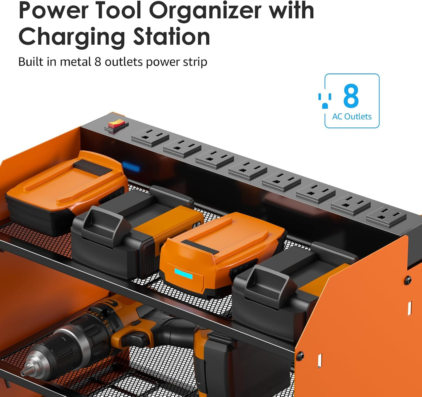 CCCEI Modular Power Tool Organizer - Wall Mount Charging Station & Heavy-Duty Drill Storage Shelf | Orange, 1 Pack