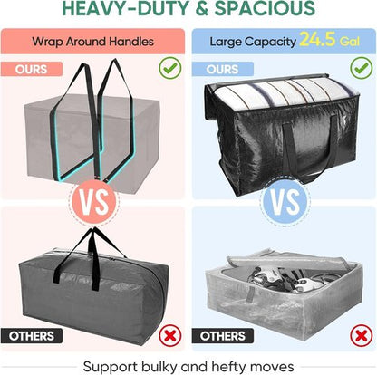 BALEINE Heavy-Duty Oversized Moving Bags - 4-Pack Storage Totes with Reinforced Handles (Black)