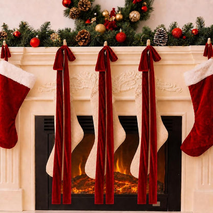 Giant Burgundy Velvet Christmas Bow Ornaments Set of 4 with Long Tails