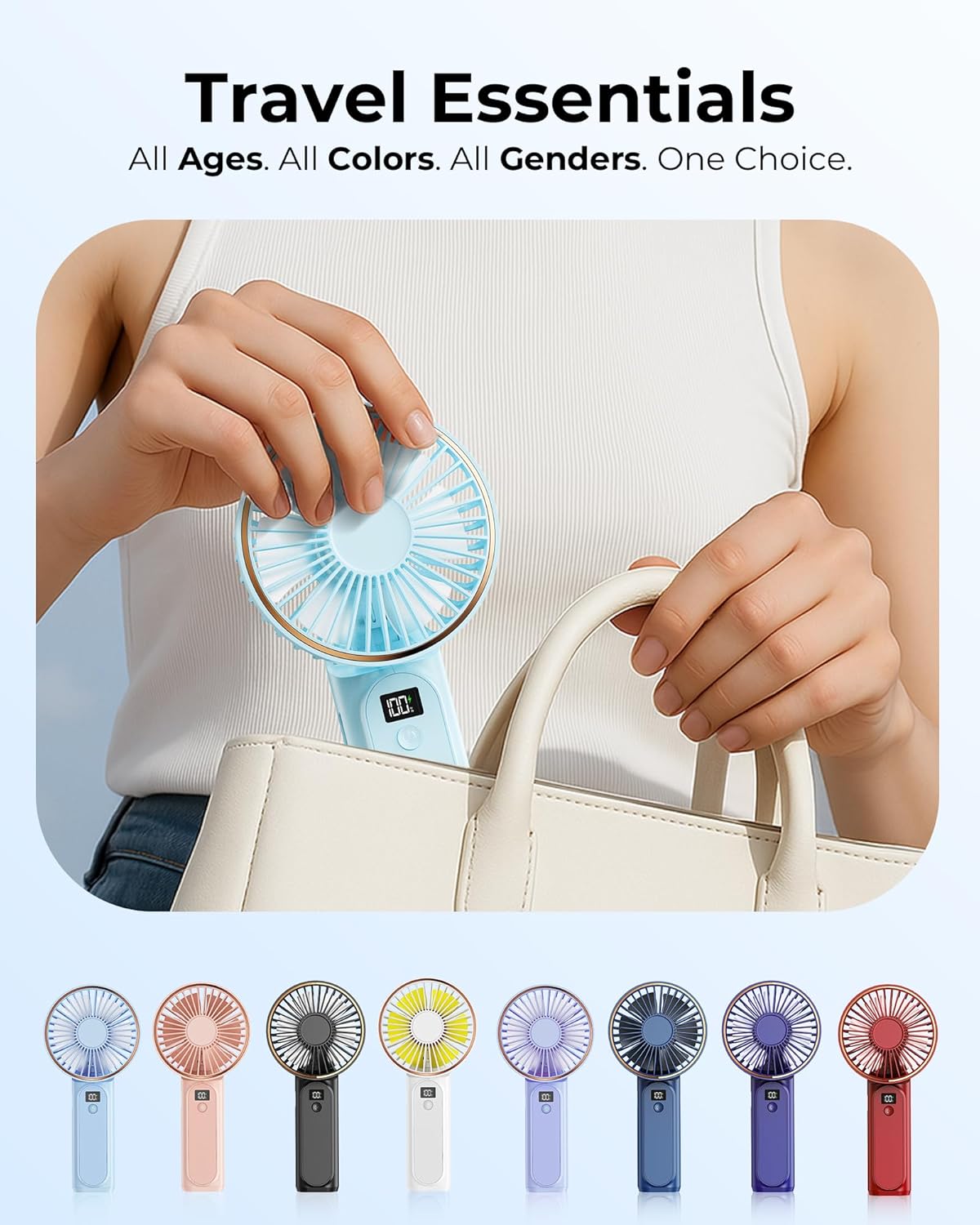 TUNISE Portable Handheld Fan - 4000mAh Battery, 6 Speed Settings, USB Rechargeable, Adjustable Design