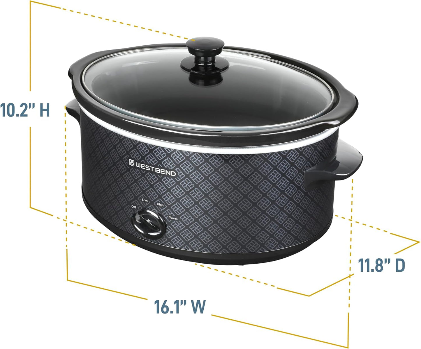 West Bend 6-Quart Slow Cooker - Manual Crockpot with Dishwasher Safe Ceramic Insert & Glass Lid | Black
