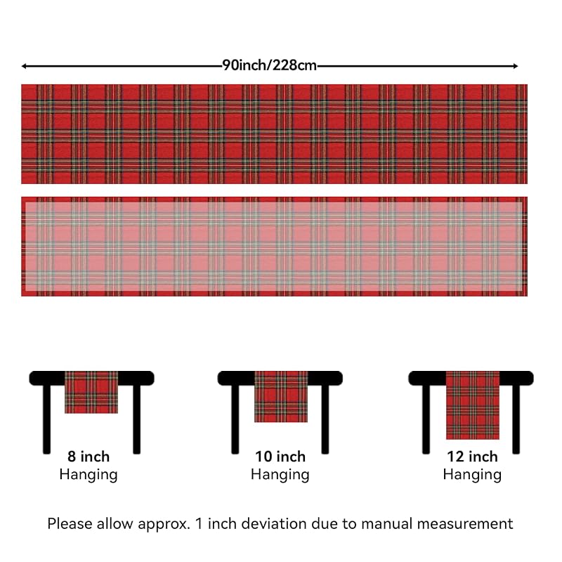 Softalker Christmas Checkered Tartan Table Runner Red 13 x 90 Inch - Variation: Red Plaid+13 x 90"