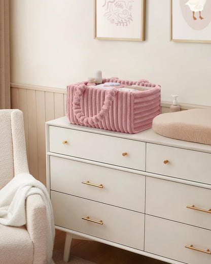Blissful Diary Flannel Diaper Caddy Organizer - Cozy Nursery Storage Basket in Blush Pink | Perfect Baby Shower Gift
