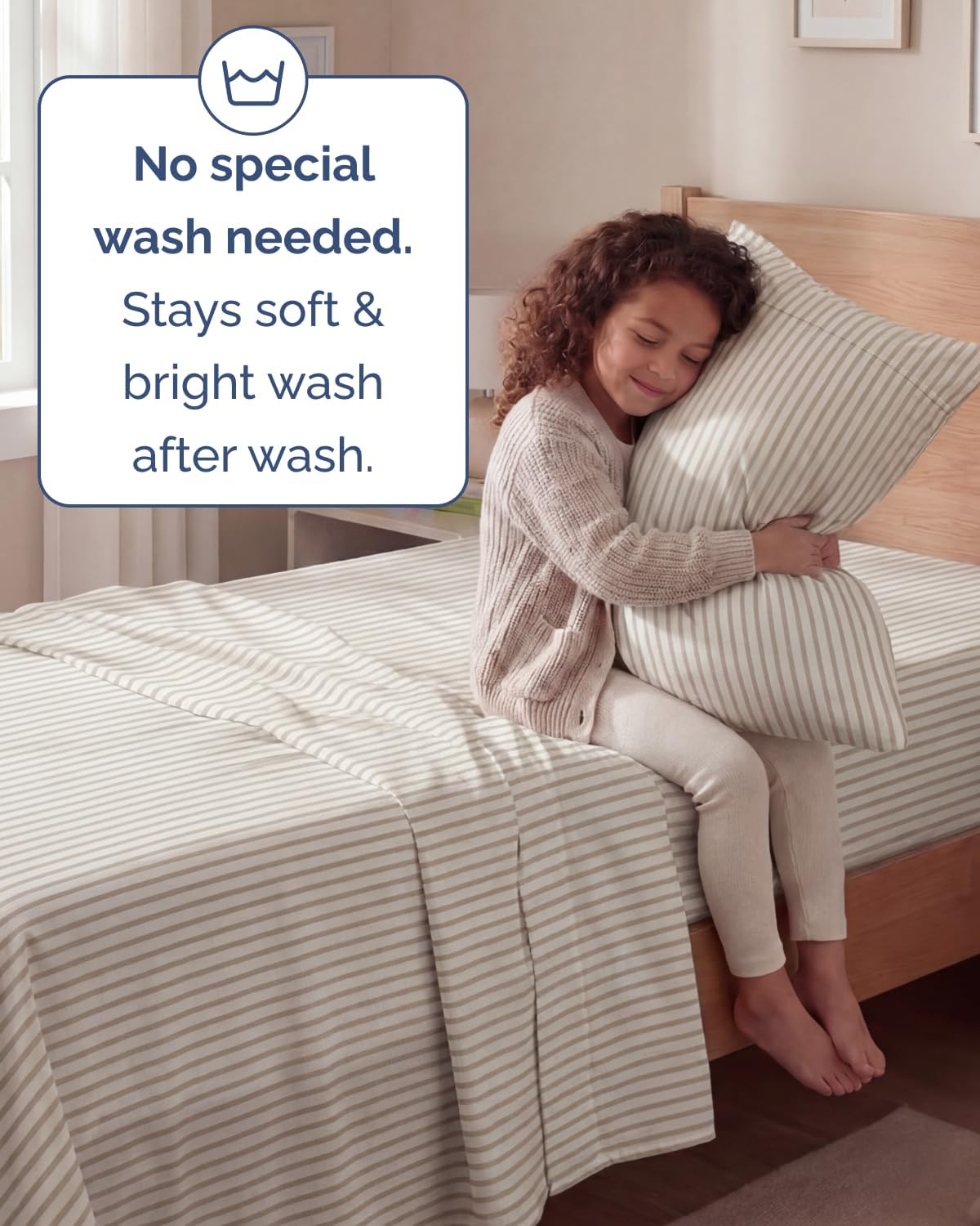 Skiennix Twin Size 3-Piece Sheet Set - Comfy, Breathable & Cooling Bed Sheets - Luxury Beige Stripes