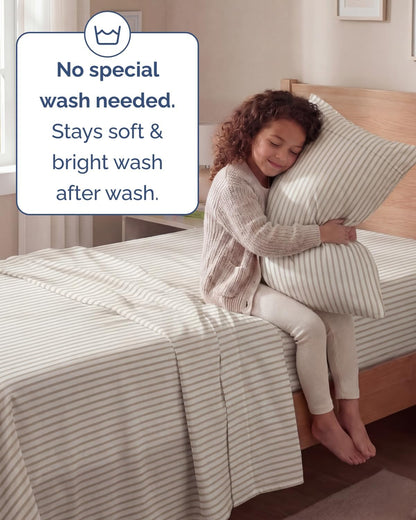 Skiennix Twin Size 3-Piece Sheet Set - Comfy, Breathable & Cooling Bed Sheets - Luxury Beige Stripes