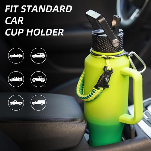 BJPKPK Insulated Water Bottle - 40oz Stainless Steel Tumbler with Straw Lid & Paracord Strap | Sky Color