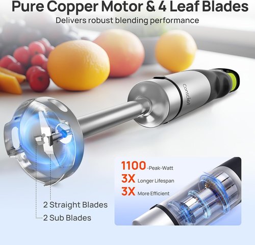 Consciot 10-in-1 Immersion Blender - Powerful 1100W Stainless Steel with Speed Control & Accessories