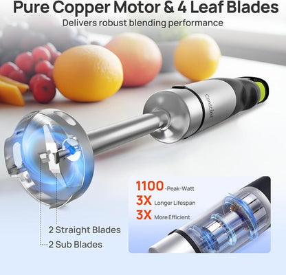 Consciot 10-in-1 Immersion Blender - Powerful 1100W Stainless Steel with Speed Control & Accessories