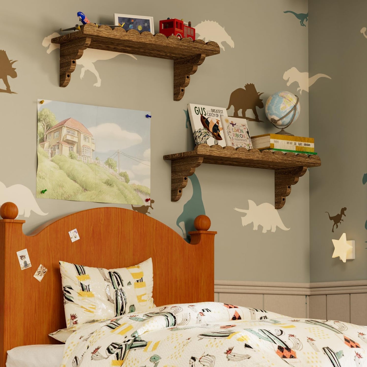 QsQueen Scalloped Wood Wall Shelf - 17-Inch Floating Shelf with Easy Installation for Any Room
