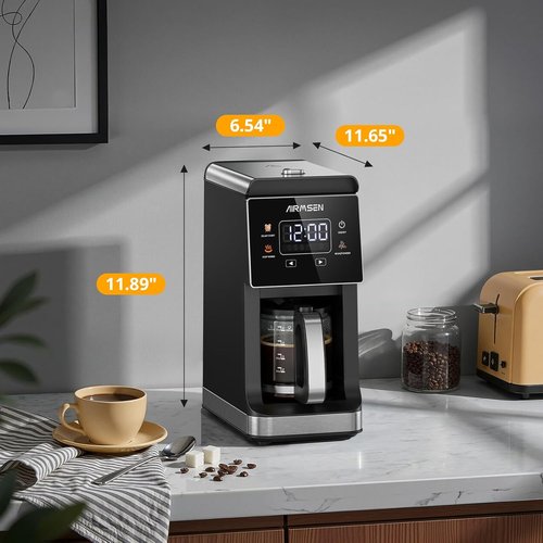 AIRMSEN Grind & Brew Coffee Maker - Programmable 5-Cup Capacity with Built-in Grinder & Auto Keep Warm
