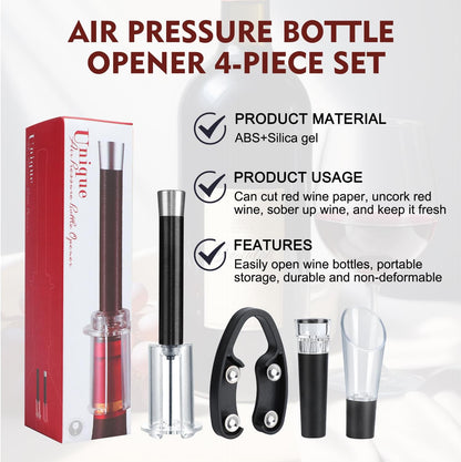 Wino on the Go Wine Opening Set, Air Pump Wine Bottle Opener Set, The Perfect Wine Opener, Wine Aerator Pourer Spout, Momentum Wine Opening Set, Wine Opener Pump(Aluminum head,Black)