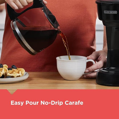 BLACK+DECKER 12-Cup Coffee Maker - Easy On/Off Switch & Non-Drip Carafe | Vortex Technology, Black