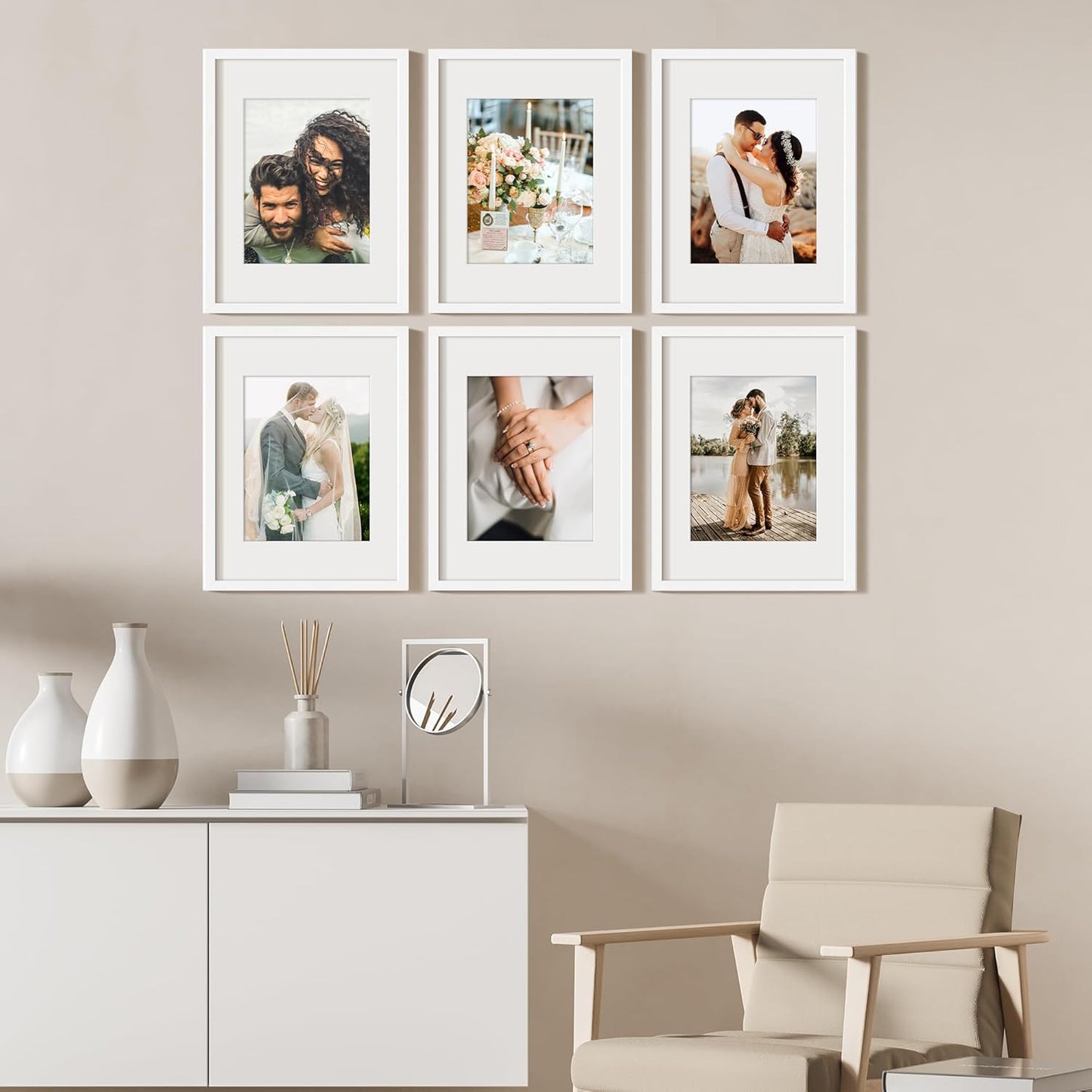 Upsimples 12x16 Picture Frame Set of 5 - Versatile Wall Gallery Frames for 8.5x11 or 12x16 Photos | White