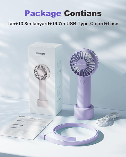 Skiennix Mini Handheld Fan - USB Rechargeable, 3-Speed Portable Design | Ideal for Makeup, Travel & Office - Purple