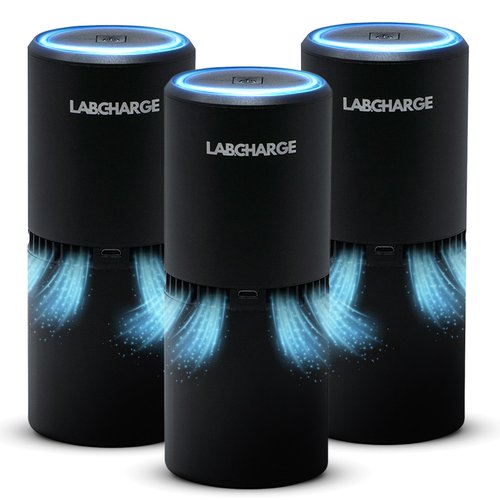 Lab Charge Small Ionic Air Purifier for Home & Bedroom – Silent HEPA Filter – Covers 250 Sq Ft - Free Cleaner for Pets, Hair, Smoke, Dust, Odors & Dander – Compact & Black Design - Pack of 3