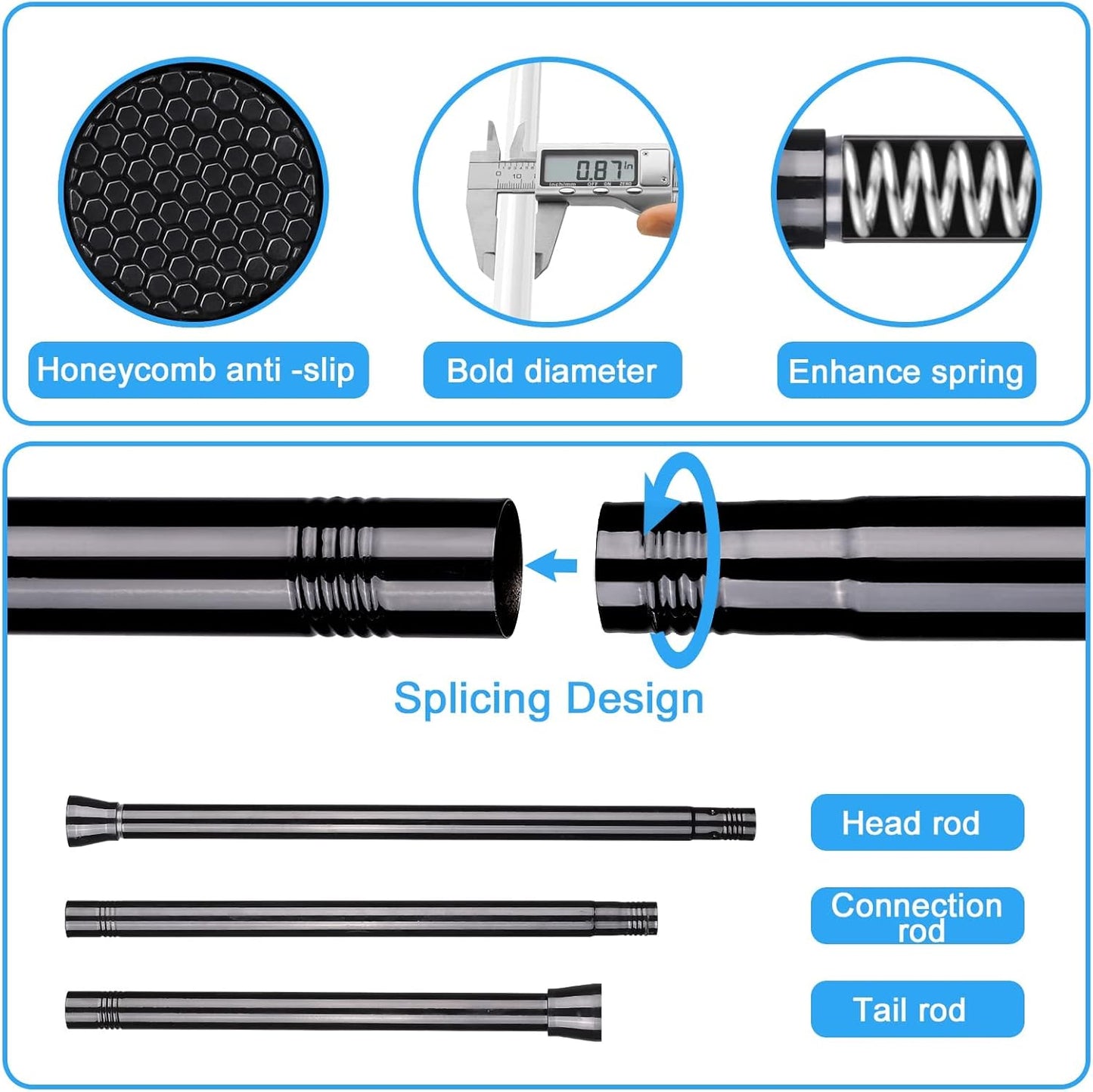 Skiennix Tension Curtain Rod - Adjustable 28-48 Inch Non-Slip Design for Windows & Closets