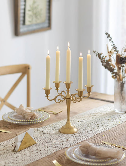 Sziqiqi Gold Candelabra | Elegant 10-Inch Centerpiece Candle Holder for Taper Candlesticks - 5 Arms Metal Design for Weddings & Dining Tables
