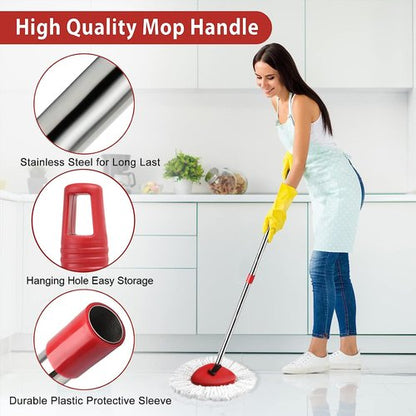 Hibaby 2 Spin Mop Head Replacement, 1 Base, 1 Mop Handle (30-58in) Combo Mops Set Compatible with OCedar EasyWring RinseClean Microfiber Mops (White (1-Tank System))