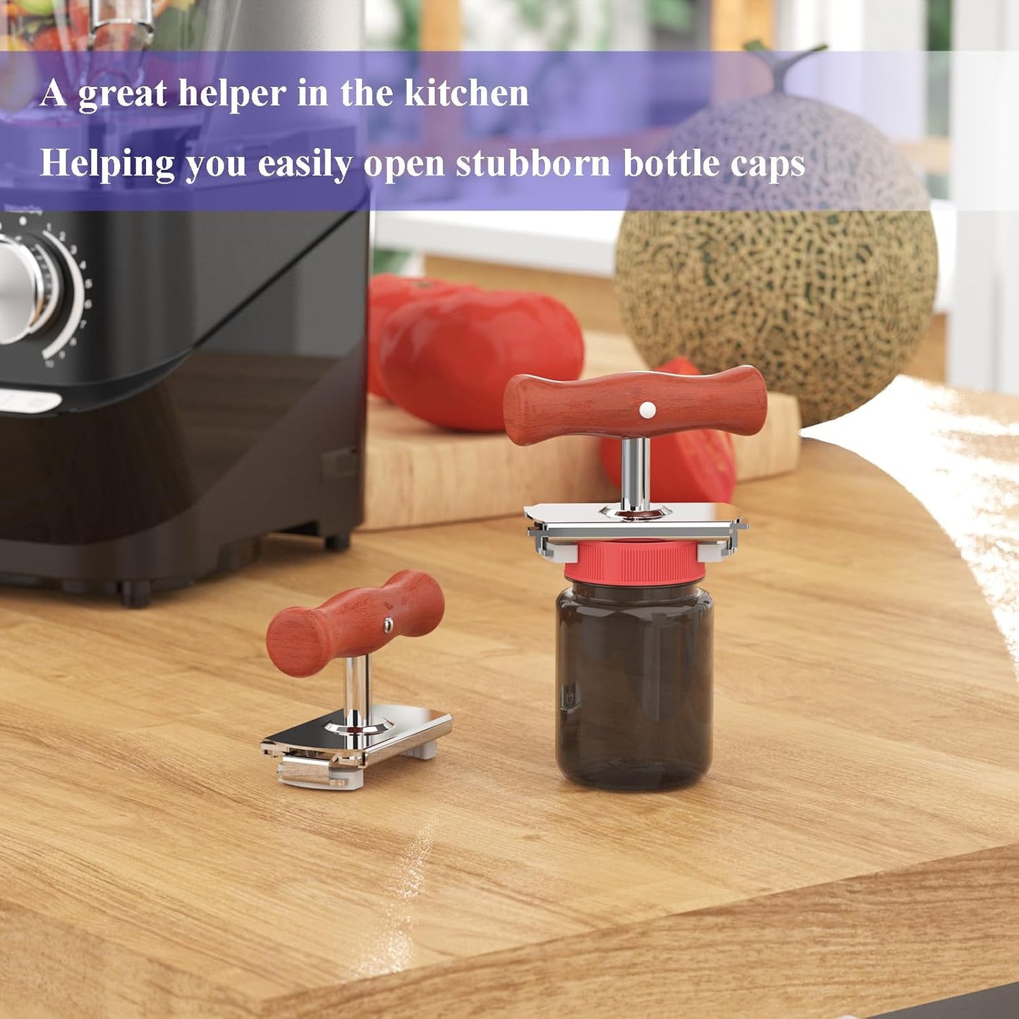 Skiennix Jar Opener - Easy Twist Design for Seniors with Arthritis | Adjustable Wood Handle Gripper