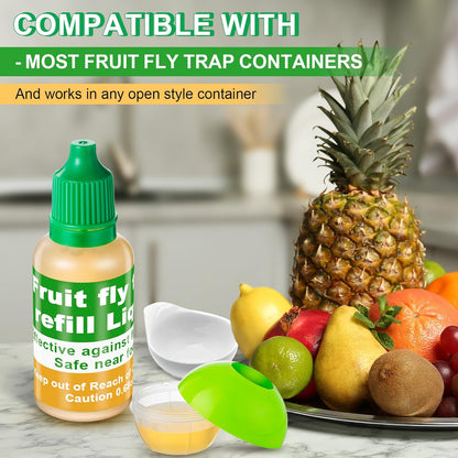 Qualirey Fruit Fly Trap Refill Liquid - 6 Pack, Non-Toxic Bait Safe for Pets & Kids, 0.68oz Each