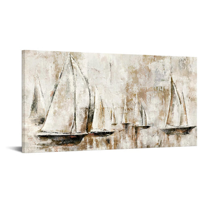 sechars Sailboats Painting Canvas Art Abstract Sailing Boats Wall Decor Rustic Nautical Theme Home Office Living Room Decorations 24x48 Inch (Brown)