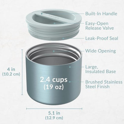 Bentgo Stainless Steel Food Container - 2.4 Cups, Triple-Layer Insulation, Leak-Proof Design | Aqua