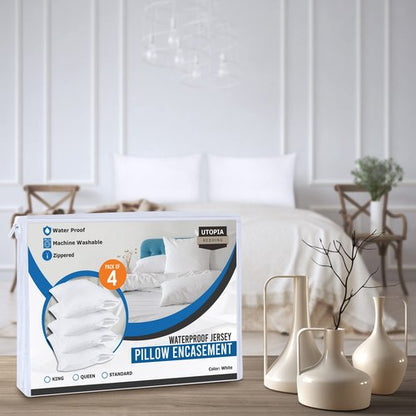 Utopia Bedding 80 Pack Waterproof Pillow Protectors with Zipper Queen Size (White), Bed Bug and Dust Mite Proof Pillow case Covers, Moisture Wicking Pillow Encasements 20 x 28 Inches