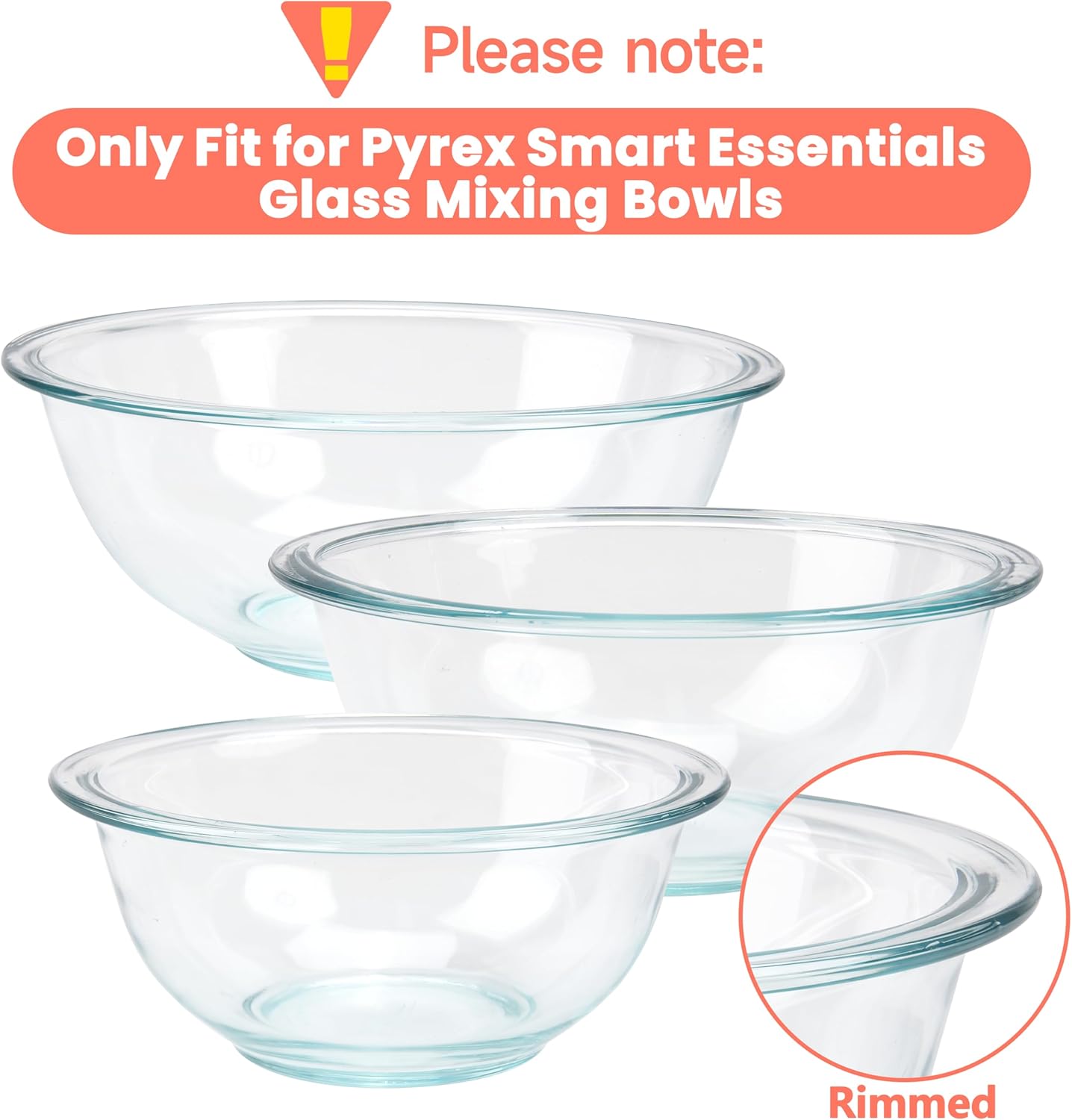 Pyrex Silicone Replacement Lids - Food Grade Covers for 1 Quart, 1.5 Quart & 2.5 Quart Bowls | 3 Pack