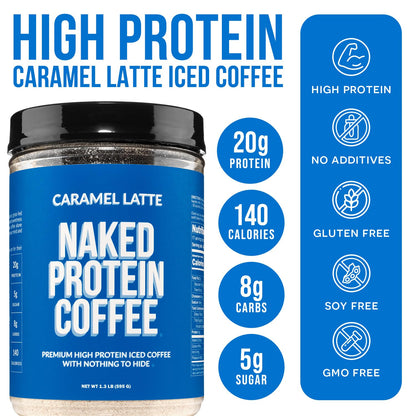 NAKED Caramel Latte Protein Coffee - Delicious Keto-Friendly Iced Protein Shake, 17 Servings