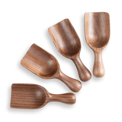 GinSent Wood Coffee Scoop-4 Pieces Small Measuring Spoons for Ground Coffee,Tea,Sugar,Seasoning-Multipurpose Wooden Scoop for Jars,Canisters,Bath Salts,Laundry Detergent(Black Walnut Wood)