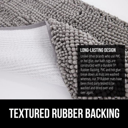 GORILLA GRIP Bath Rug & Loofah Shower Mat Bundle - Gray | 24x17 & 24x16 Sizes