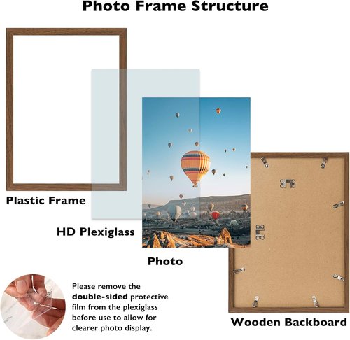 JCJMY 13x16 Picture Frame - Brown Wall Hanging Frame with Shatter-Resistant Plexiglass | Versatile Mounting Options