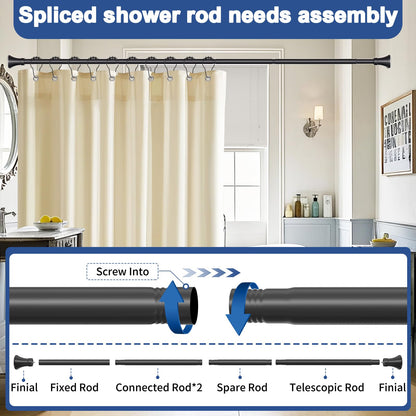 YNL Matte Black Shower Curtain Rod 36-84 Inch(3-7ft), No Slip No Drill Stainless Steel Spring Tension Curtain Rod, No Rust Shower Rod Adjustable For Bathroom Window Bedroom