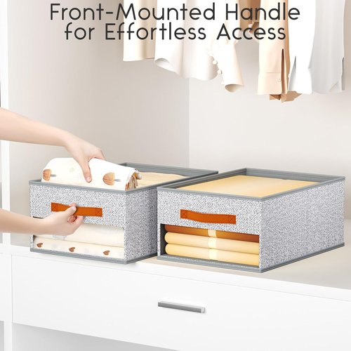 Homsorout Drawer Organizers - 6-Pack Foldable Pants Storage with Clear Window & Handles | Light Gray Fabric