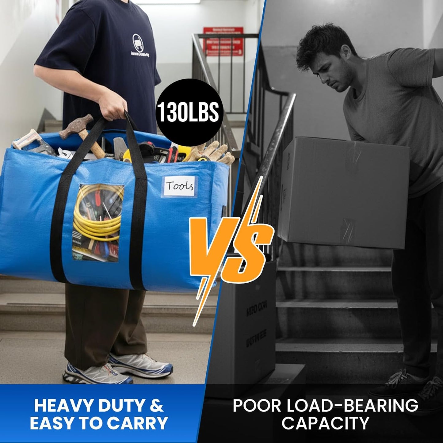 TAILI Extra Large Moving Bags - 4 Pack Heavy Duty Blue Totes with Visible Window & Wrap Around Handles