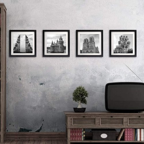 10x10 Black Picture Frames Square Classic Natural Wood 4 Pack for Wall Mounting and Tabletop Display