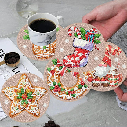Skiennix Christmas Diamond Painting Coasters - 8 Gingerbread Snowman Art Kits with Holder | DIY 4x4 Inch