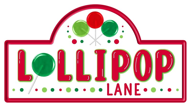 Lollipop Lane Embossed Metal Christmas Street Sign 15" x 8" - White, Red, Green, Lime