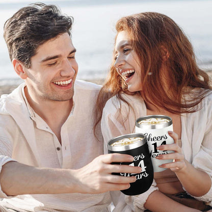 Skiennix 12 OZ Wine Tumblers - Perfect 14th Anniversary Gifts for Couples | Set of 2