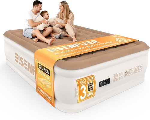 Air Mattress Queen - 18" Raised Inflatable Bed with Built-in Pump & Carry Bag for Cozy Sleepovers