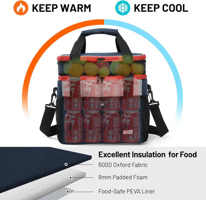 MIER Expandable 24L Lunch Bag - Double Layer Insulated Cooler Tote for Work & Travel | Navy Blue