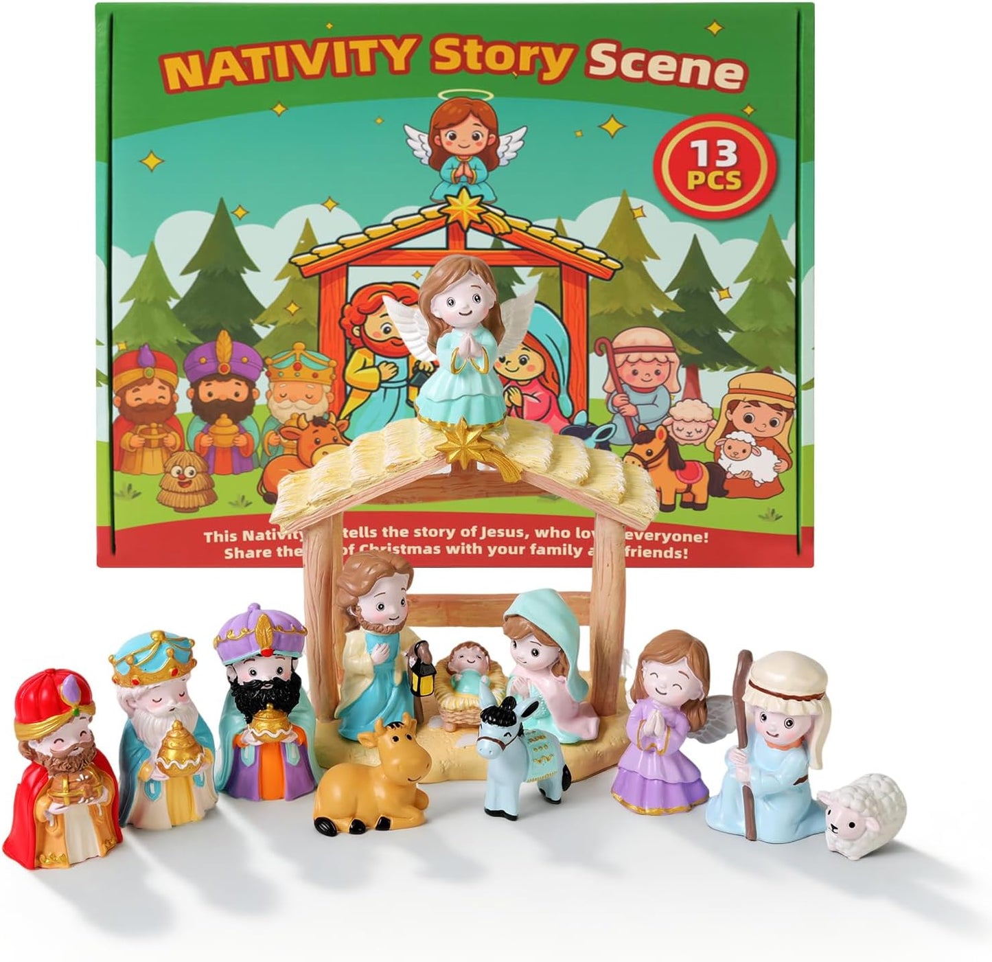 Regine Switzerland 13-Piece Nativity Set - Christian Playset for Kids Ages 3-9 | Perfect Christmas Gift