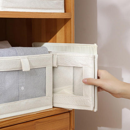 Pradnel Linen Closet Organizers - 4 Pack Foldable Storage Bins with Clear Window for Clothing & Jeans