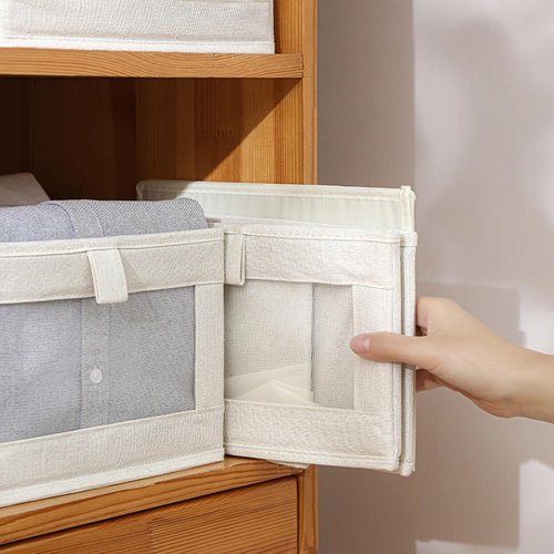 Linen Closet Organizers - 8 Pack Foldable Storage Bins with Clear Window for Clothing & Jeans