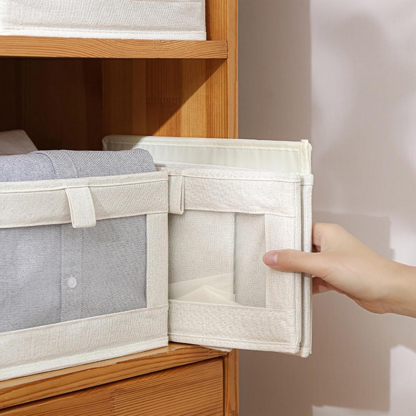 Skiennix Linen Closet Organizers - 6 Pack Foldable Storage Bins with Clear Window for Clothing & Jeans