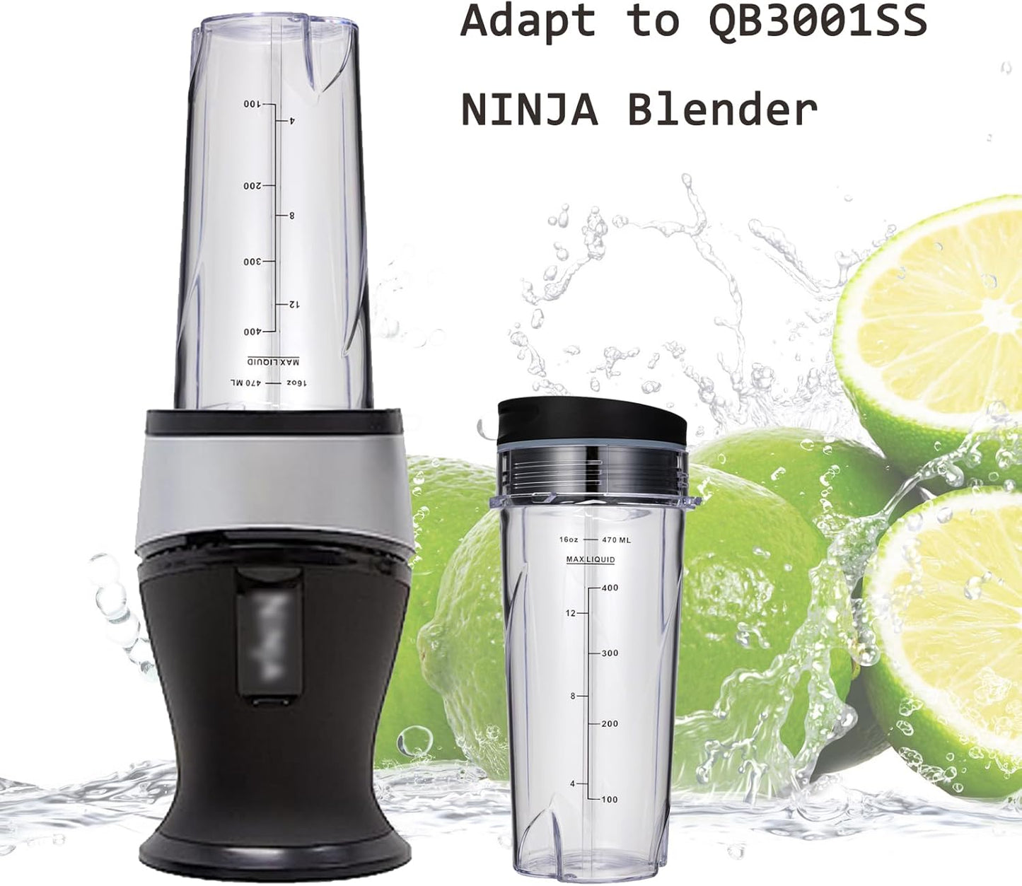 Ninja Blender Cups - 16oz Replacement for QB3001SS, QB3000SS, BL660, BL770, BL780 | 2 Pack with Lids
