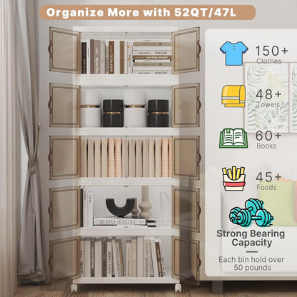UAMFURI Stackable Storage Bins - 5-Pack Collapsible Plastic Bins with Lids & Wheels | 240QT-48QT