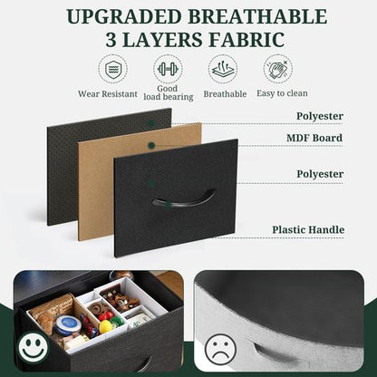 5-Drawer Dresser for Bedroom, Anti-Tip Wide Storage Organizer Fabric Chest of Drawers TV Stand for 45" TV with Wooden Top and Metal Frame for Closet, Living Room, Hallway, Entryway, Black